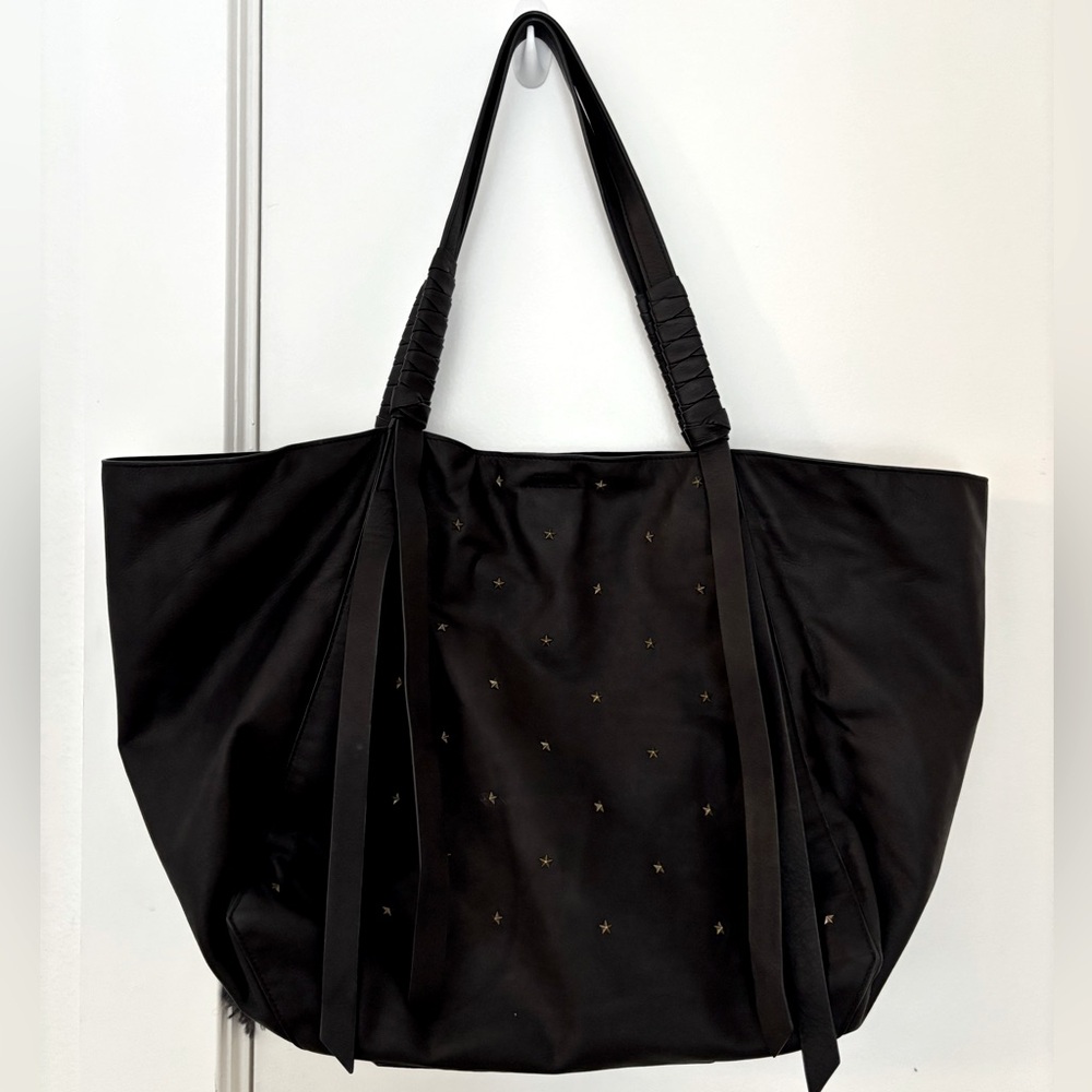 AllSaints Black Leather Star Studded Tote Bag - GUC